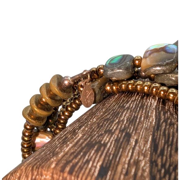 Silpada Designs Retired Bronze Abalone Shell Glass Brass Seed Bead Bracelet - Picture 3 of 3